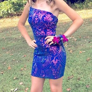 windsor blue sparkle homecoming dress